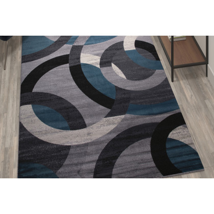 BLNK Harken Collection Geometric Olefin Area Rug with Jute Backing - Blue/Gray, 5'W x 7'L