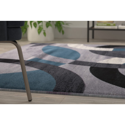 BLNK Harken Collection Geometric Olefin Area Rug with Jute Backing - Blue/Gray, 5'W x 7'L