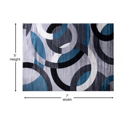 BLNK Harken Collection Geometric Olefin Area Rug with Jute Backing - Blue/Gray, 5'W x 7'L