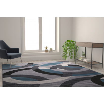BLNK Harken Collection Geometric Olefin Area Rug with Jute Backing - Blue/Gray, 8'W x 10'L