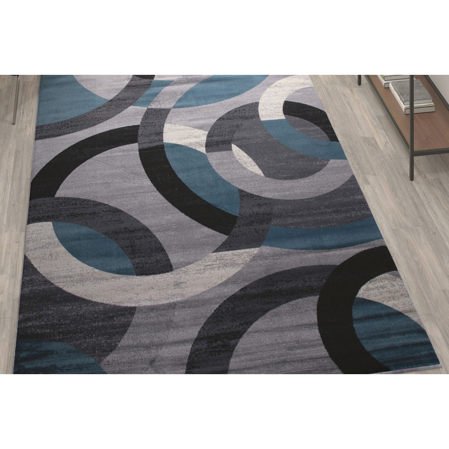 BLNK Harken Collection Geometric Olefin Area Rug with Jute Backing - Blue/Gray, 6'W x 9'L