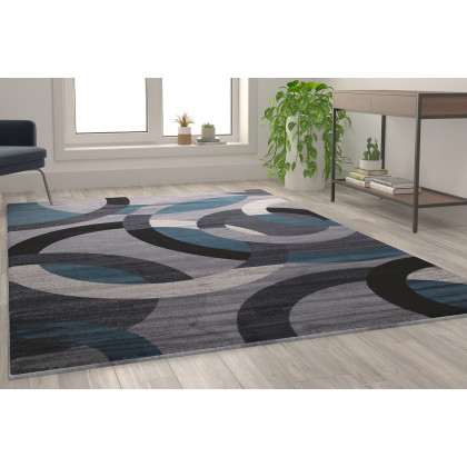 BLNK Harken Collection Geometric Olefin Area Rug with Jute Backing - Blue/Gray, 6'W x 9'L