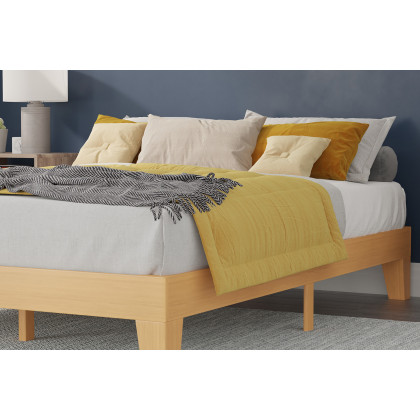 BLNK Evelyn Wood Platform Bed with Wooden Support Slats - Natural Pine, Full Size