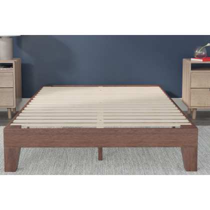 BLNK Evelyn Wood Platform Bed with Wooden Support Slats - Walnut, Full Size