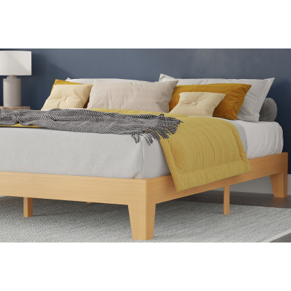 BLNK Evelyn Wood Platform Bed with Wooden Support Slats - Natural Pine, King Size