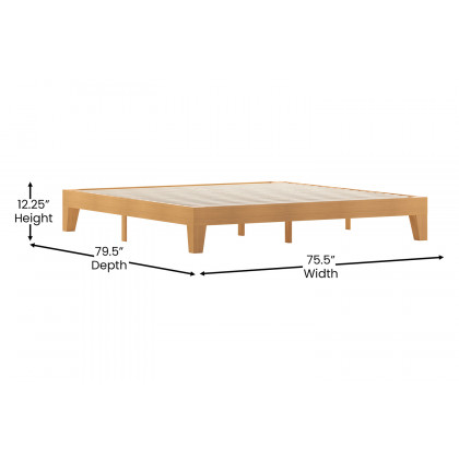 BLNK Evelyn Wood Platform Bed with Wooden Support Slats - Natural Pine, King Size
