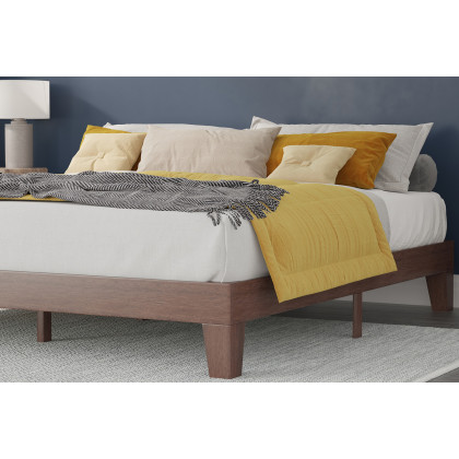 BLNK Evelyn Wood Platform Bed with Wooden Support Slats - Walnut, King Size