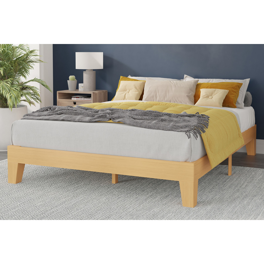 BLNK Evelyn Wood Platform Bed with Wooden Support Slats - Natural Pine, Queen Size