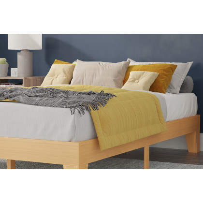 BLNK Evelyn Wood Platform Bed with Wooden Support Slats - Natural Pine, Queen Size