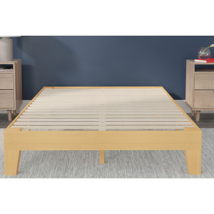 BLNK Evelyn Wood Platform Bed with Wooden Support Slats - Natural Pine, Queen Size