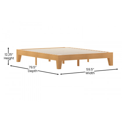 BLNK Evelyn Wood Platform Bed with Wooden Support Slats - Natural Pine, Queen Size