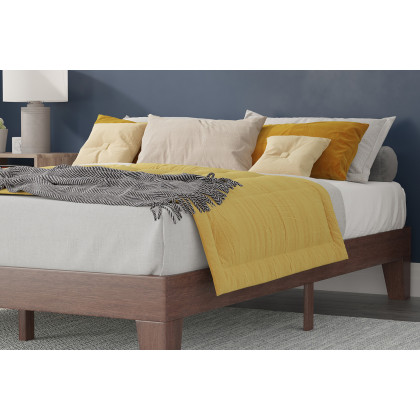 BLNK Evelyn Wood Platform Bed with Wooden Support Slats - Walnut, Queen Size