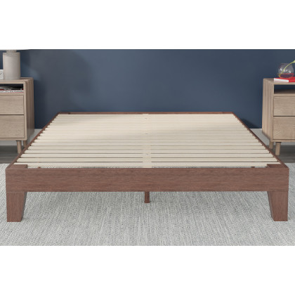BLNK Evelyn Wood Platform Bed with Wooden Support Slats - Walnut, Queen Size