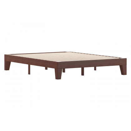 BLNK Evelyn Wood Platform Bed with Wooden Support Slats - Walnut, Queen Size