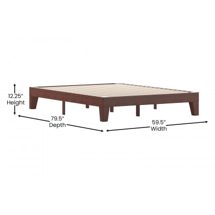 BLNK Evelyn Wood Platform Bed with Wooden Support Slats - Walnut, Queen Size
