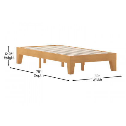 BLNK Evelyn Wood Platform Bed with Wooden Support Slats - Natural Pine, Twin Size