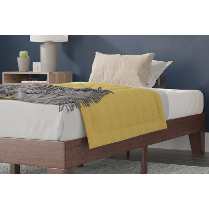 BLNK Evelyn Wood Platform Bed with Wooden Support Slats - Walnut, Twin Size
