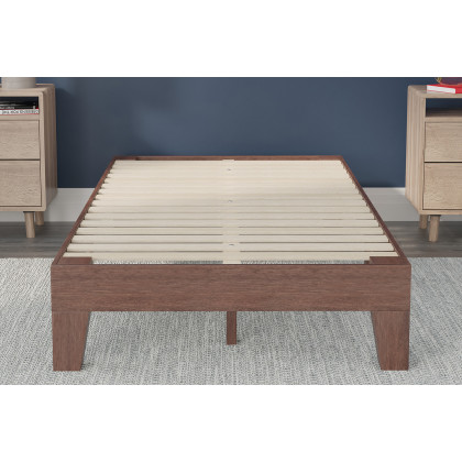 BLNK Evelyn Wood Platform Bed with Wooden Support Slats - Walnut, Twin Size