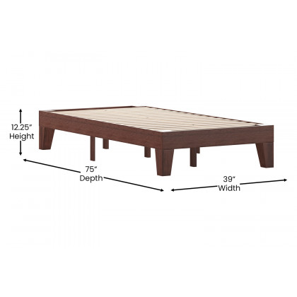 BLNK Evelyn Wood Platform Bed with Wooden Support Slats - Walnut, Twin Size