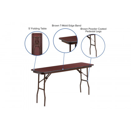 BLNK Frankie Mahogany Melamine Laminate Folding Training Table - 5'L