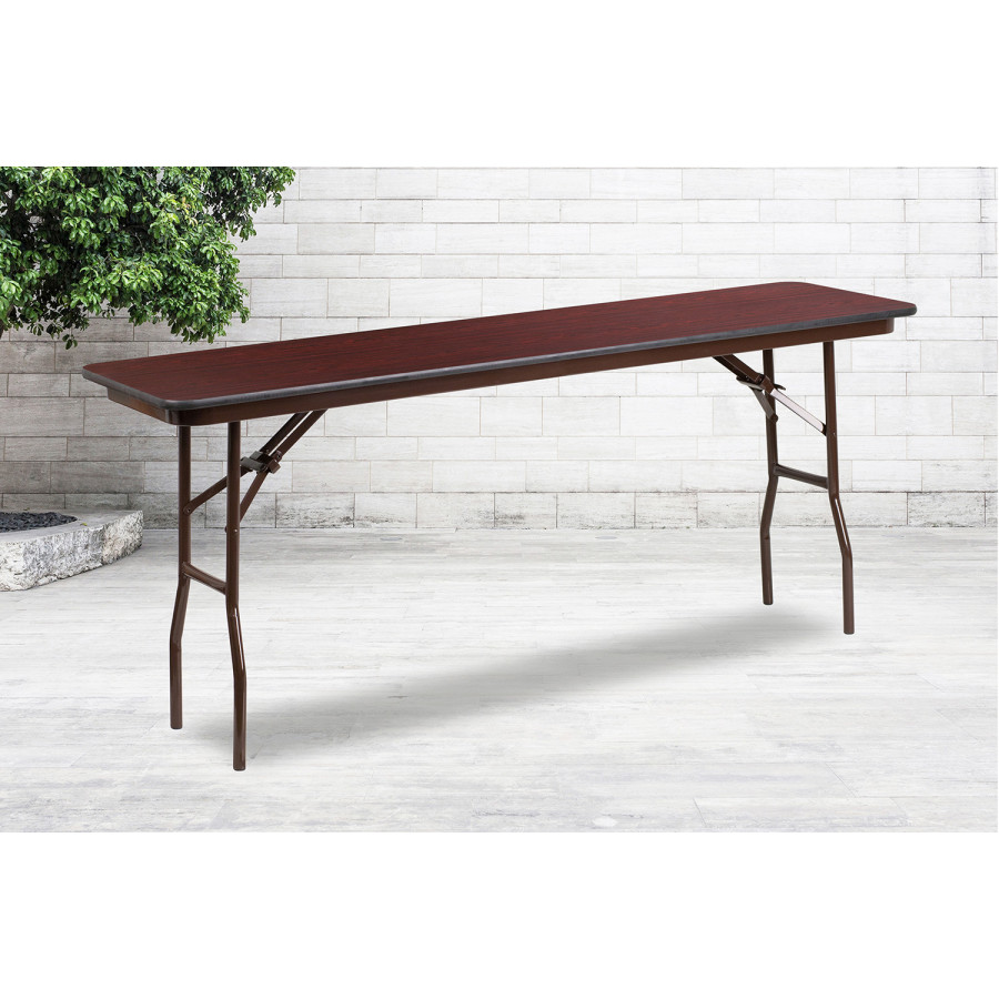 BLNK Frankie Mahogany Melamine Laminate Folding Training Table - 6'L