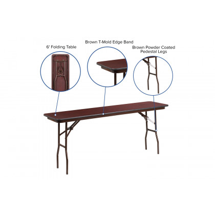 BLNK Frankie Mahogany Melamine Laminate Folding Training Table - 6'L