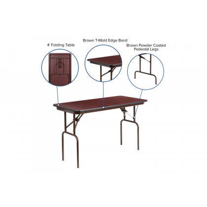 BLNK Frankie Mahogany Melamine Laminate Folding Banquet Table - 2'W x 4'L