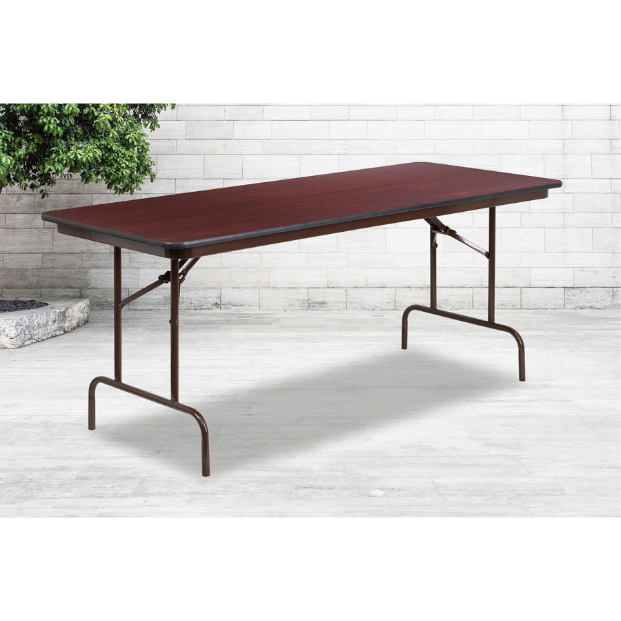 BLNK Floyd Mahogany HP Laminate Folding Banquet Table - 2.5'W x 6'L