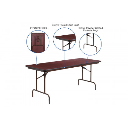 BLNK Floyd Mahogany HP Laminate Folding Banquet Table - 2.5'W x 6'L