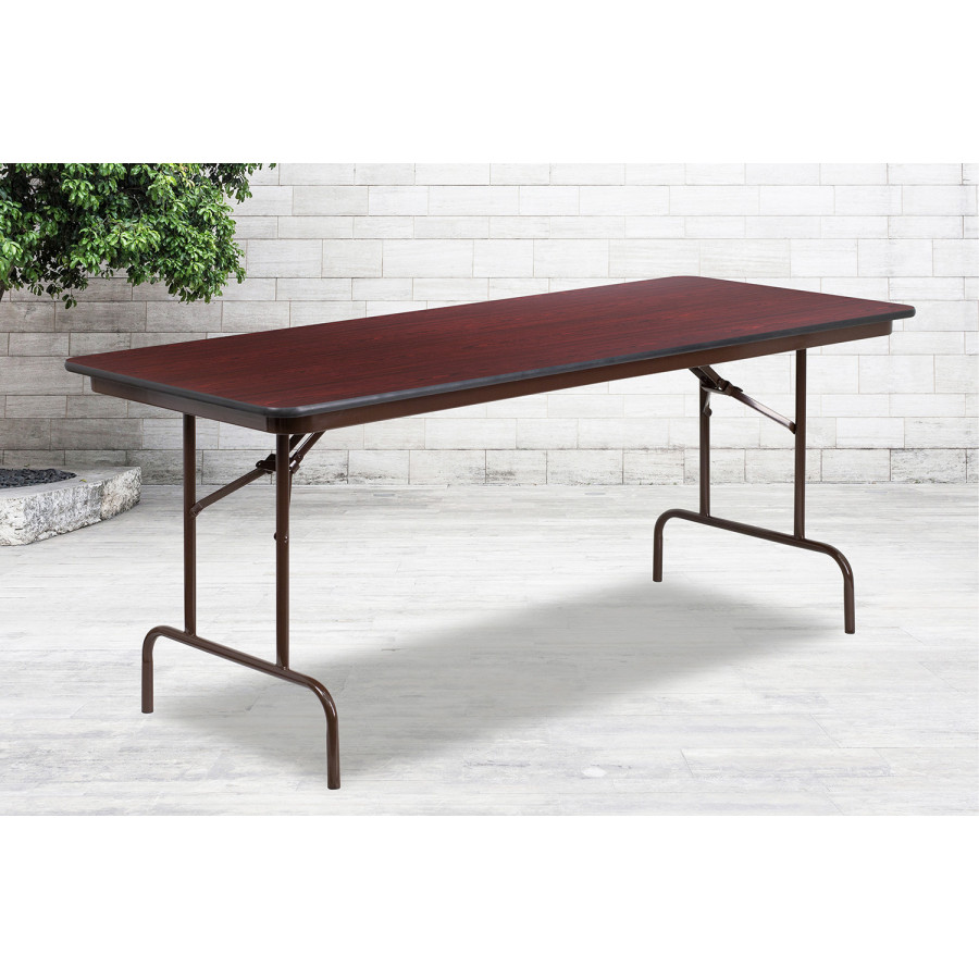 BLNK Frankie Mahogany Melamine Laminate Folding Banquet Table - 2.5'W x 6'L