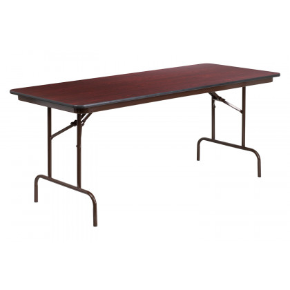 BLNK Frankie Mahogany Melamine Laminate Folding Banquet Table - 2.5'W x 6'L