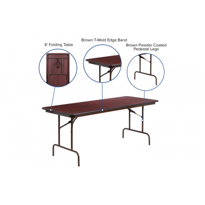 BLNK Frankie Mahogany Melamine Laminate Folding Banquet Table - 2.5'W x 6'L