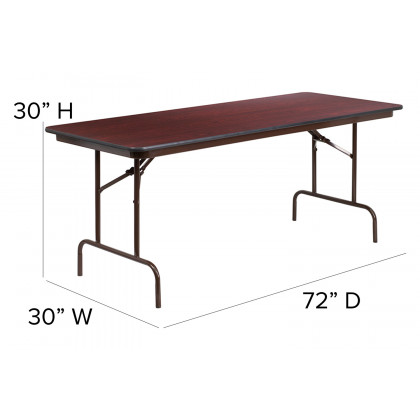 BLNK Frankie Mahogany Melamine Laminate Folding Banquet Table - 2.5'W x 6'L