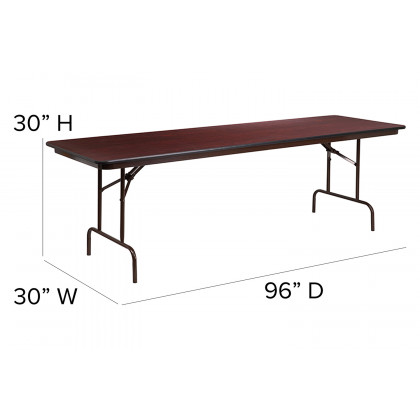 BLNK Frankie Mahogany Melamine Laminate Folding Banquet Table - 2.5'W x 8'L