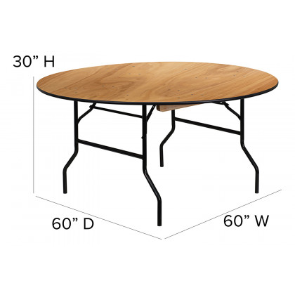 BLNK Furman Round Wood Folding Banquet Table with Clear Coated Finished Top - 5'D