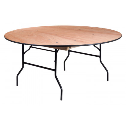 BLNK - Furman Round Wood Folding Banquet Table with Clear Coated Finished Top