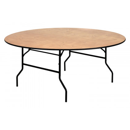 BLNK Furman Round Wood Folding Banquet Table with Clear Coated Finished Top - 6'D