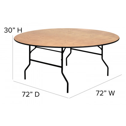 BLNK Furman Round Wood Folding Banquet Table with Clear Coated Finished Top - 6'D