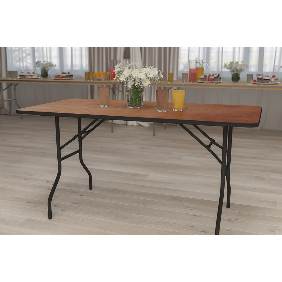 BLNK - Gael Rectangular Wood Folding Banquet Table with Clear Coated Finished Top