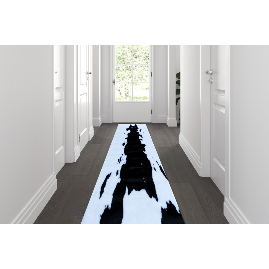 BLNK Barstow Collection Faux Cowhide Print Area Rug with Polyester Backing - Black, 2'W x 7'L