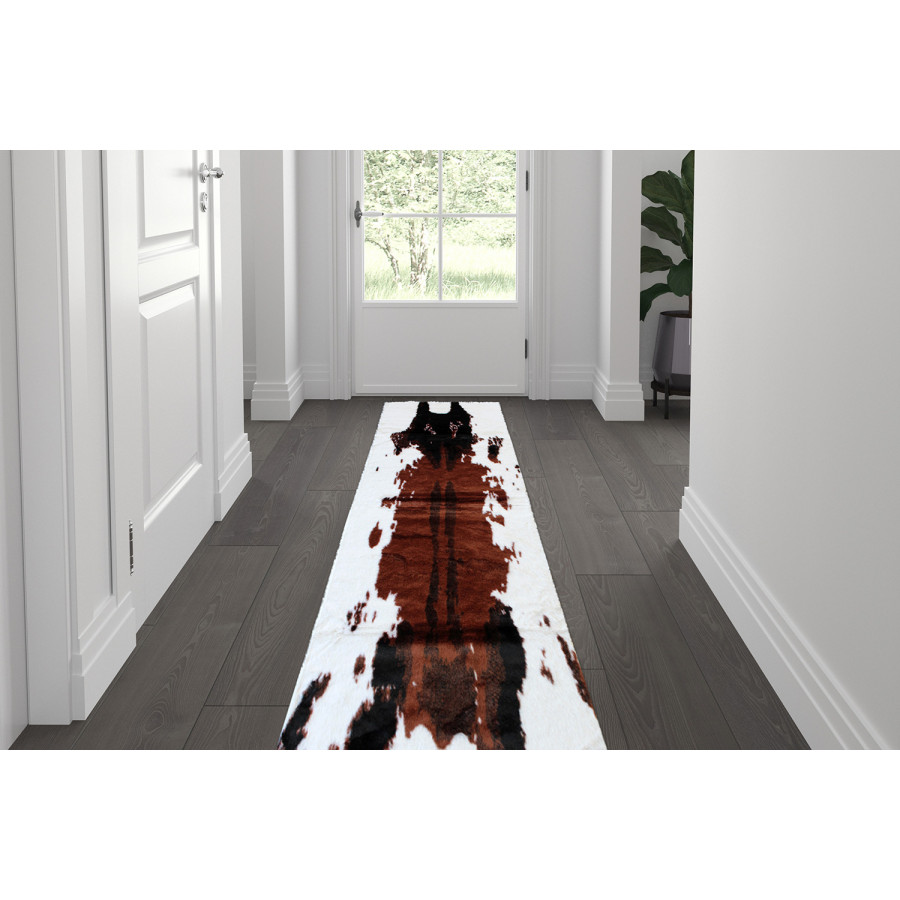 BLNK Barstow Collection Faux Cowhide Print Area Rug with Polyester Backing - Black, 3'W x 9'L