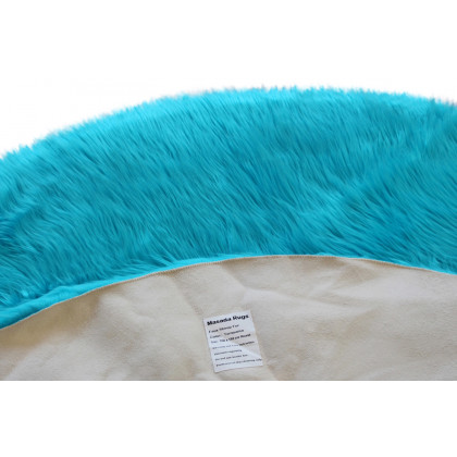 BLNK Chalet Collection Round Faux Fur Area Rug with Polyester Backing - Turquoise, 5'W x 5'L