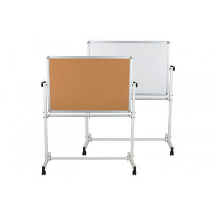 BLNK HERCULES Series Reversible Mobile Cork Bulletin Board and White Board with Pen Tray - 45.25"W x 54.75"H