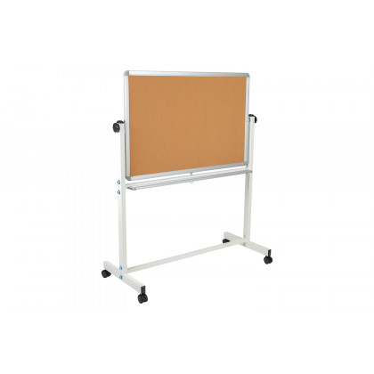 BLNK HERCULES Series Reversible Mobile Cork Bulletin Board and White Board with Pen Tray - 45.25"W x 54.75"H