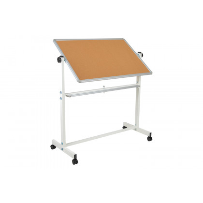 BLNK HERCULES Series Reversible Mobile Cork Bulletin Board and White Board with Pen Tray - 45.25"W x 54.75"H