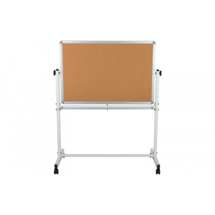 BLNK HERCULES Series Reversible Mobile Cork Bulletin Board and White Board with Pen Tray - 45.25"W x 54.75"H