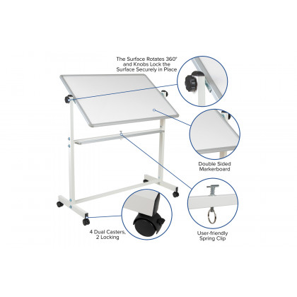 BLNK HERCULES Series Double-Sided Mobile White Board with Pen Tray - 45.25"W x 54.75"H