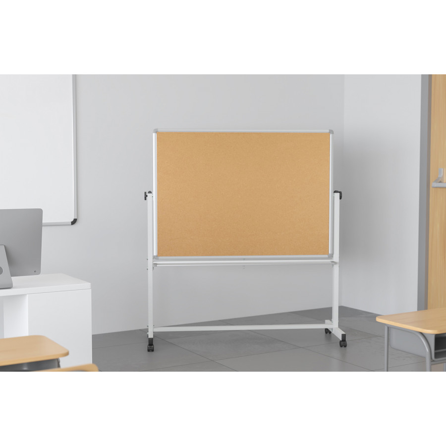 BLNK - HERCULES Series Reversible Mobile Cork Bulletin Board and White Board with Pen Tray
