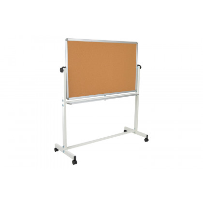 BLNK HERCULES Series Reversible Mobile Cork Bulletin Board and White Board with Pen Tray - 53"W x 59"H