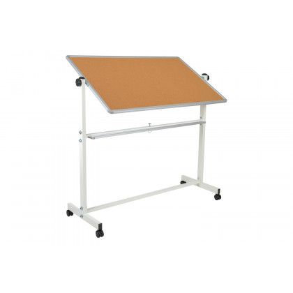 BLNK HERCULES Series Reversible Mobile Cork Bulletin Board and White Board with Pen Tray - 53"W x 59"H